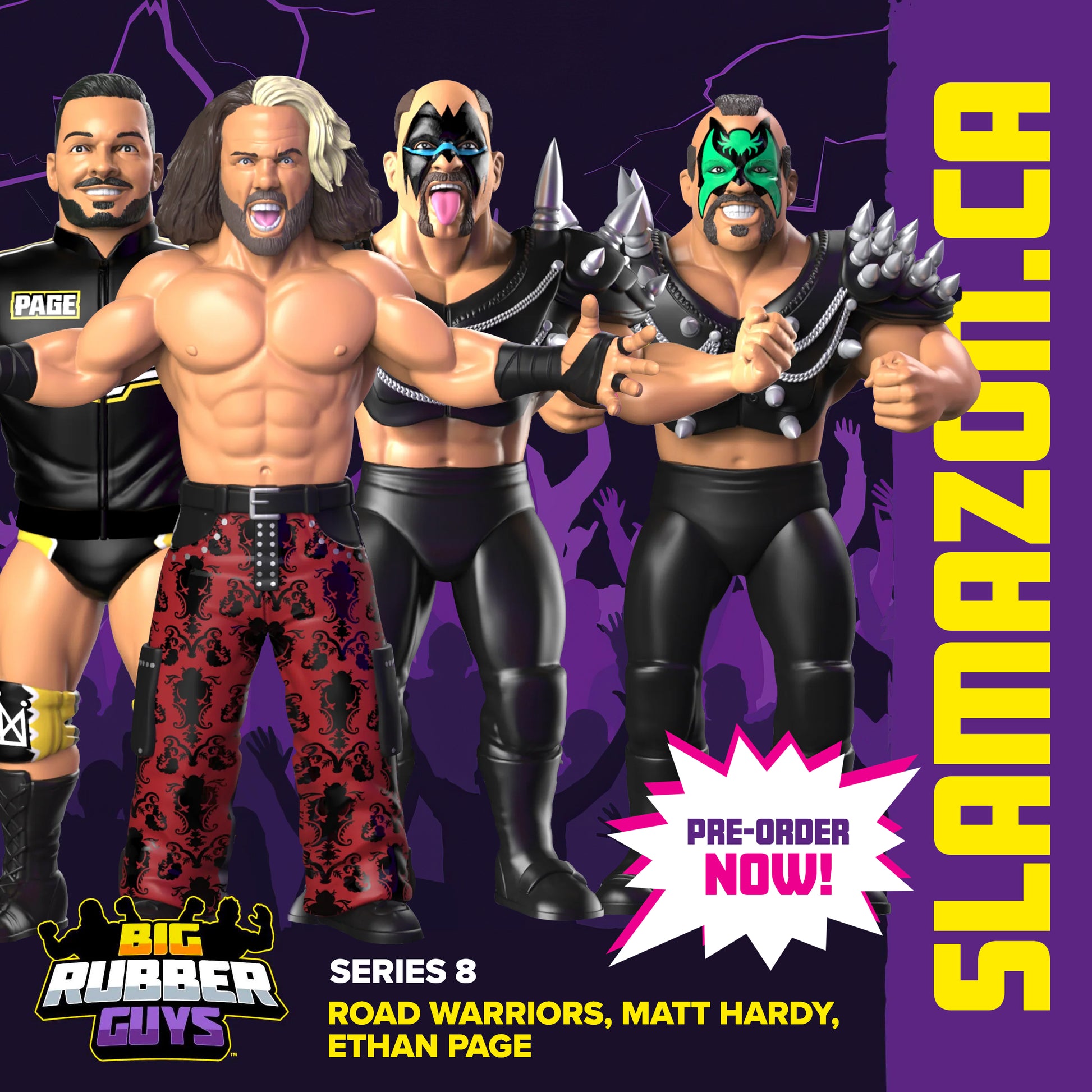 Big Rubber Guys Road Warrior Hawk and Animal, Matt Hardy and Ethan Page available at www.slamazon.ca