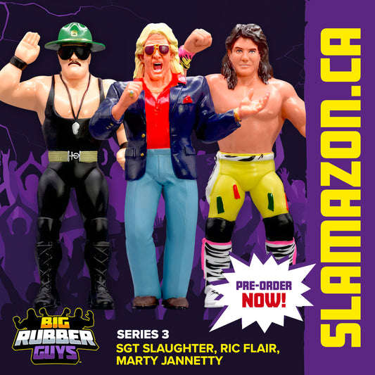 Big Rubber Guys Ric Flair, Sgt Slaughter and Marty Jannetty figures available at www.slamazon.ca