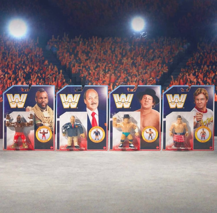 WWE Retro Action Figure 4-Pack (Mean Gene Okerlund, Roddy Piper, Mr T, Bob Orton)