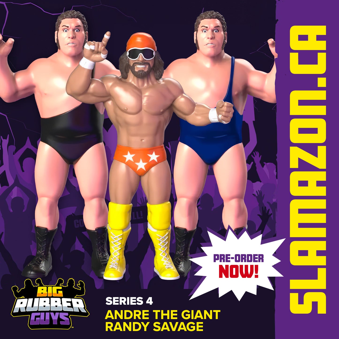 Big Rubber Guys Macho Man Randy Savage and Andre The Giant figures available at slamazon.ca