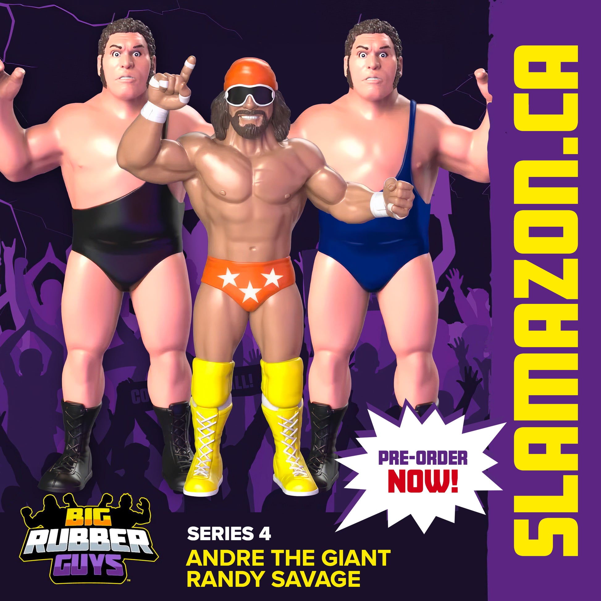 Big Rubber Guys Macho Man Randy Savage and Andre The Giant figures available at slamazon.ca